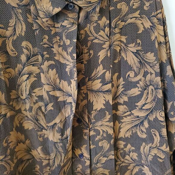 Vintage PAUL STANLEY Womens Brown 100% Silk Shirt Blouse Size 10 - Picture 5 of 10